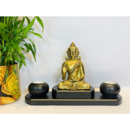 Brass Engraved Sitting Buddha 10cm x 30.5cm x 19cm