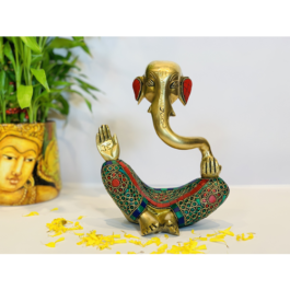 Brass Engraved Ganesh Abstract Stonework 9cm x 15.5cm x 21cm